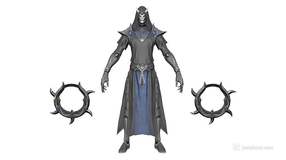 Mystical Wizard Character In Black Robe With Blue Accents And Enchanted Circular Artifacts 3d model